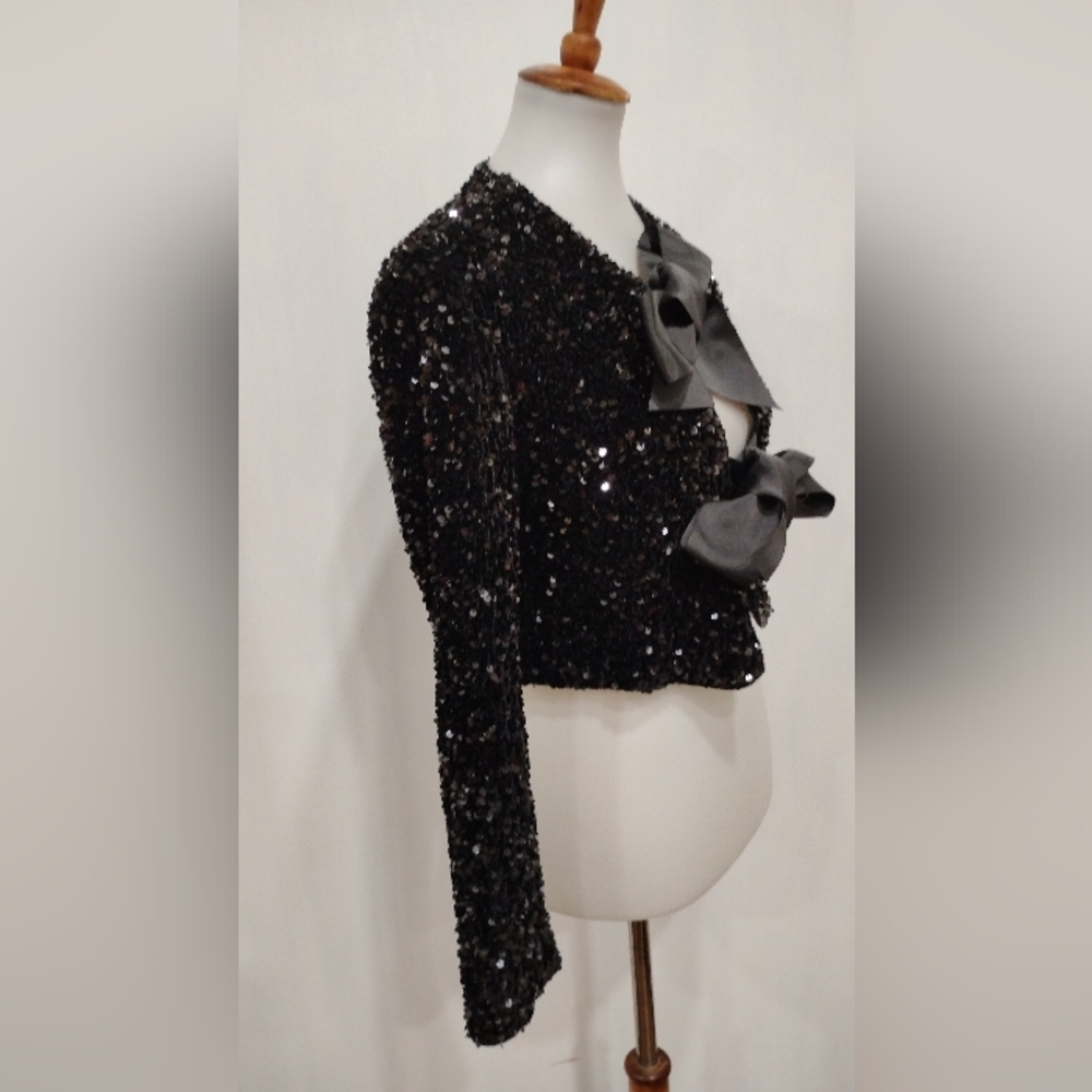 Soft Black Sequined Crop Jacket - image 7